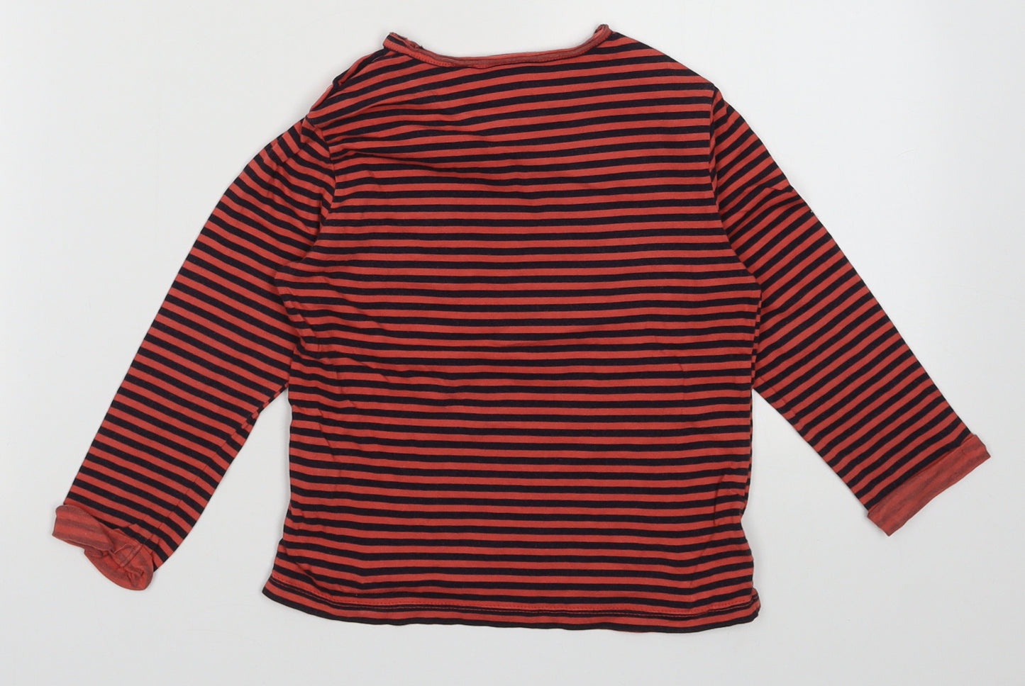 Zara Boys Red Striped Cotton Basic Casual Size 18-24 Months Crew Neck Button