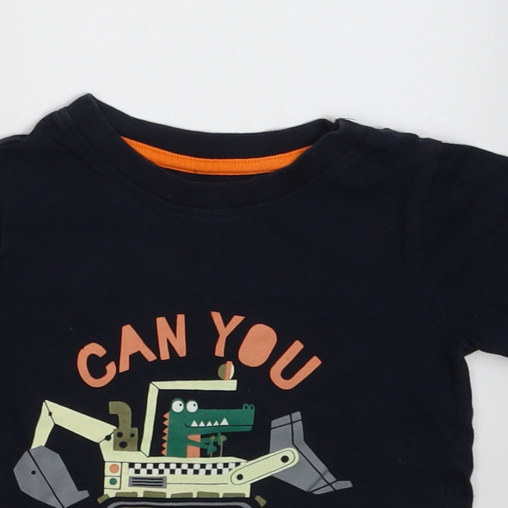 Primark Boys Blue  Cotton Basic T-Shirt Size 24 Months Crew Neck Pullover - can you dig it