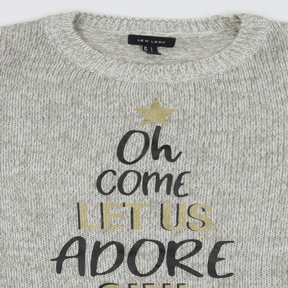 New Look Womens Beige  Acrylic Pullover Sweatshirt Size L  Pullover - adore gin