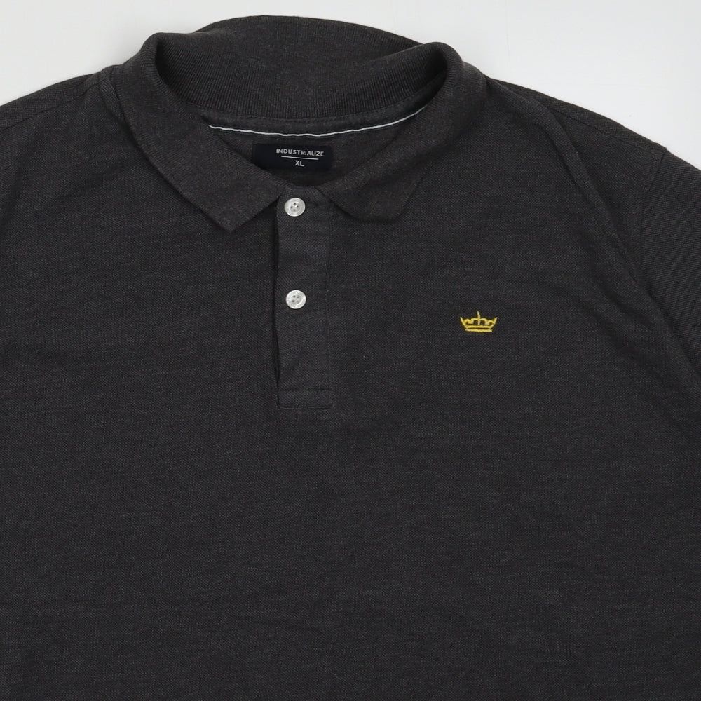 industrialize Mens Grey  Cotton  Polo Size XL Collared Button
