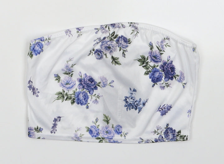PRETTYLITTLETHING Womens Purple Floral Polyester Tunic Tank Size 8 Off the Shoulder