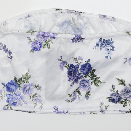 PRETTYLITTLETHING Womens Purple Floral Polyester Tunic Tank Size 8 Off the Shoulder