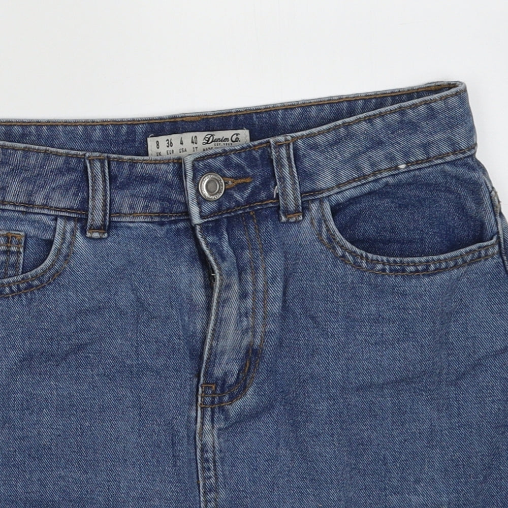 Primark Womens Blue  Cotton A-Line Skirt Size 8   Button