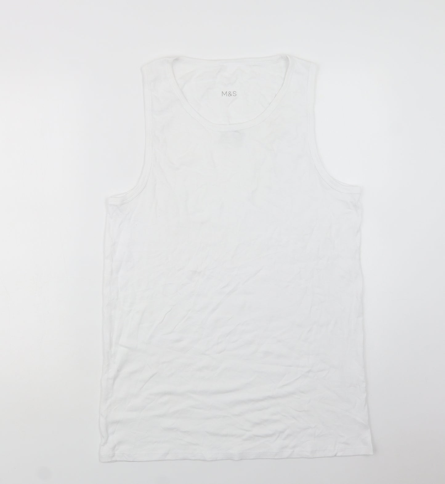 M&S Mens White  Cotton  T-Shirt Size XL Crew Neck