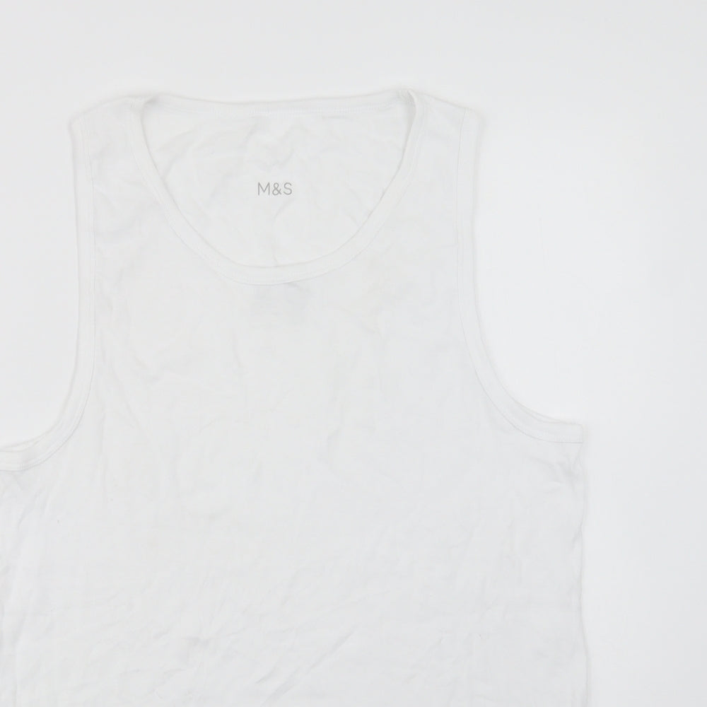 M&S Mens White  Cotton  T-Shirt Size XL Crew Neck