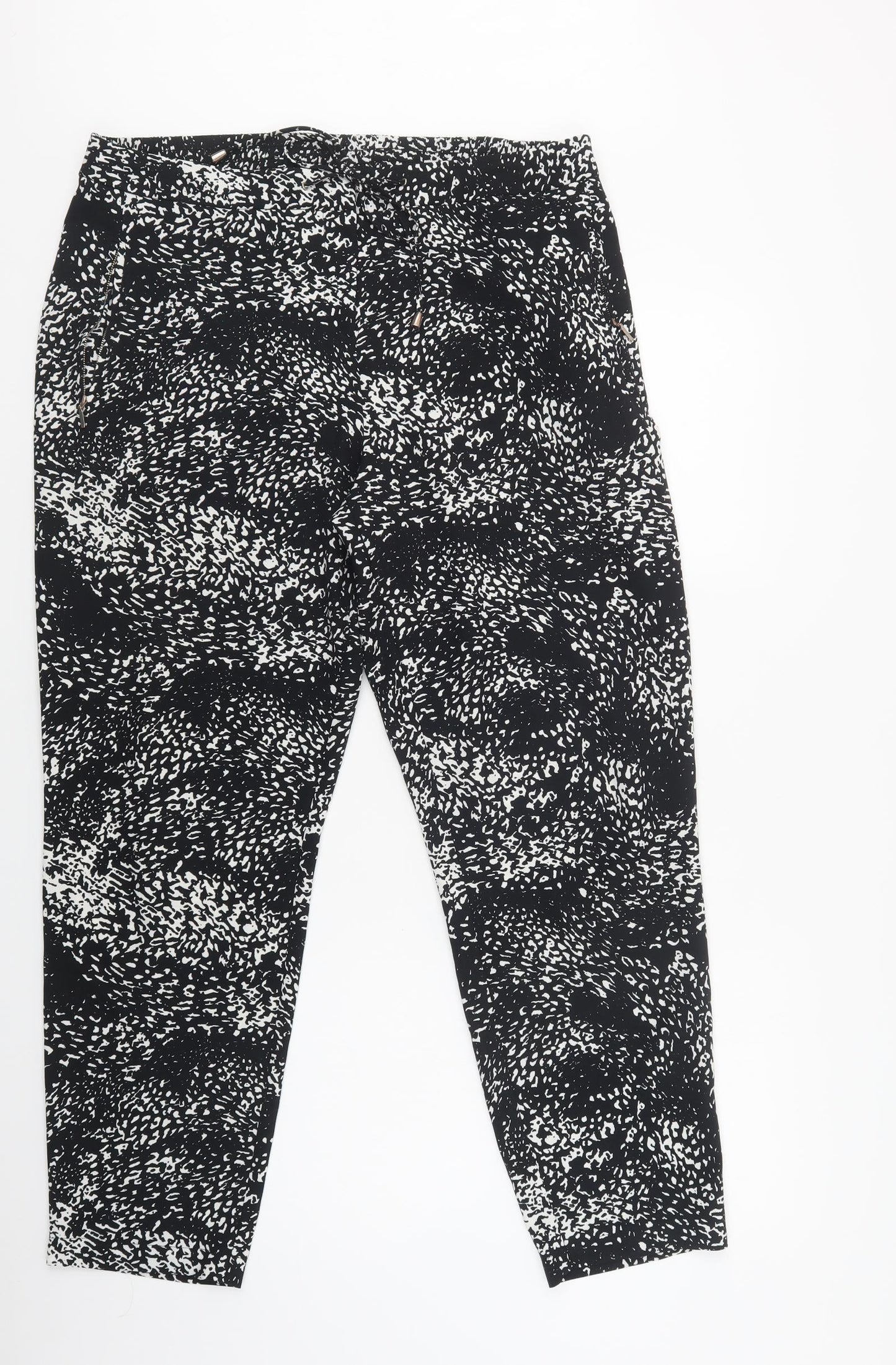 Wallis Womens Black Animal Print Polyester Trousers  Size 16 L28 in Regular Drawstring