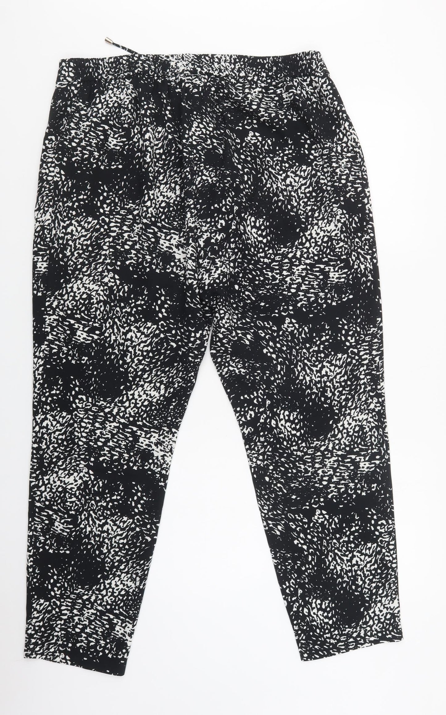 Wallis Womens Black Animal Print Polyester Trousers  Size 16 L28 in Regular Drawstring