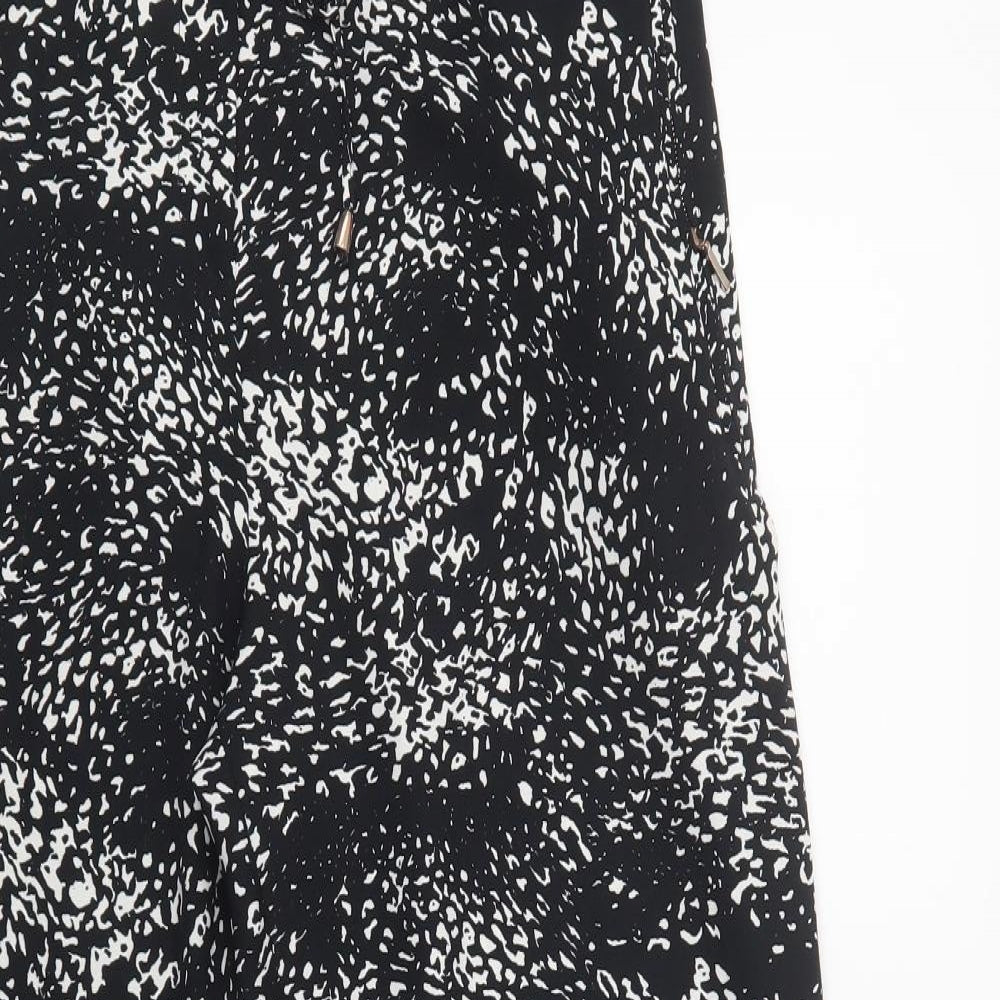 Wallis Womens Black Animal Print Polyester Trousers  Size 16 L28 in Regular Drawstring