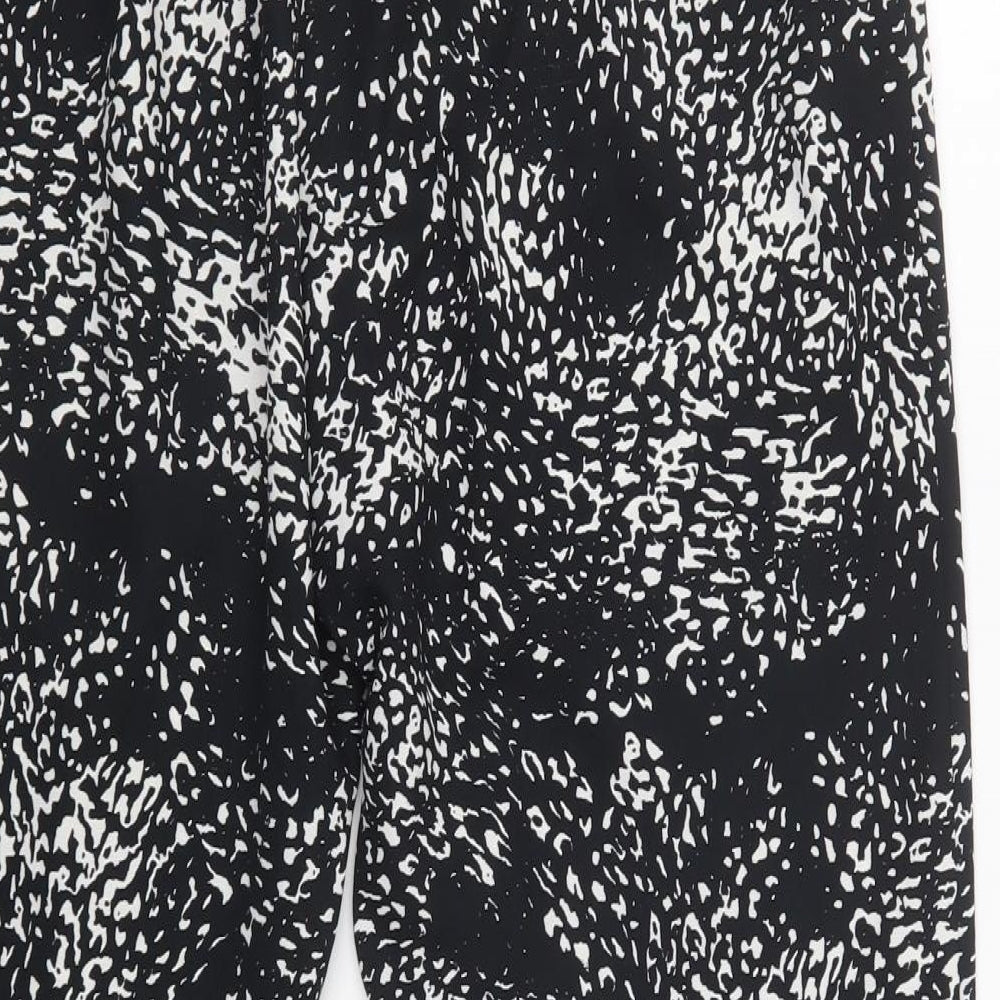 Wallis Womens Black Animal Print Polyester Trousers  Size 16 L28 in Regular Drawstring