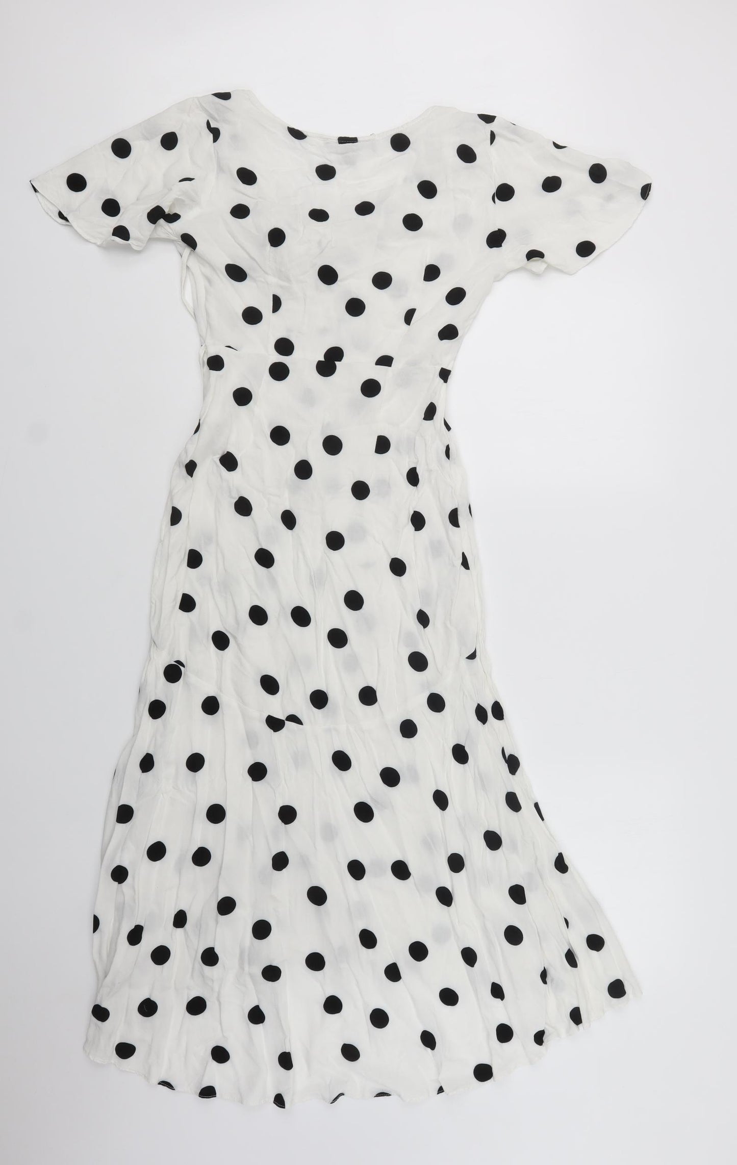 Primark Womens White Polka Dot Viscose A-Line  Size 8  V-Neck Zip