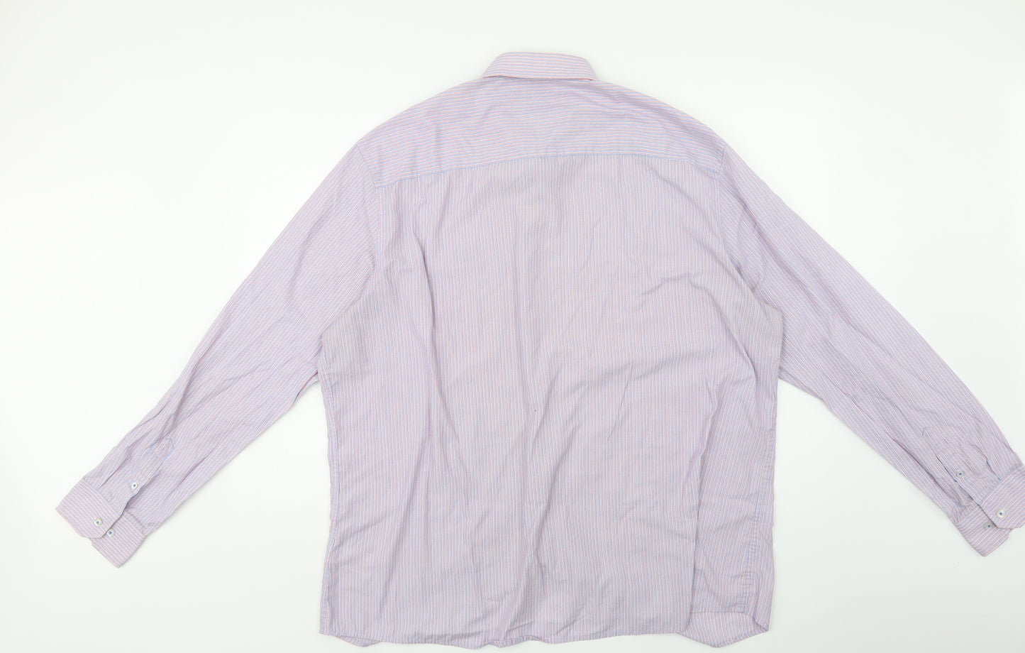 F&F Mens Blue Striped Polyester  Dress Shirt Size 18 Collared Button