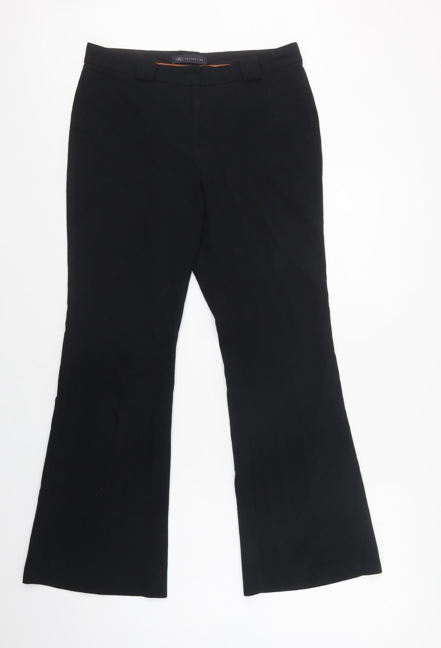 M&S Womens Black  Polyester Dress Pants Trousers Size 10 L29 in Regular Hook & Loop