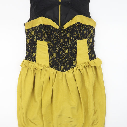 Dorothy Perkins Womens Yellow  Polyester Shift  Size 12  Round Neck Zip - Lace Detail