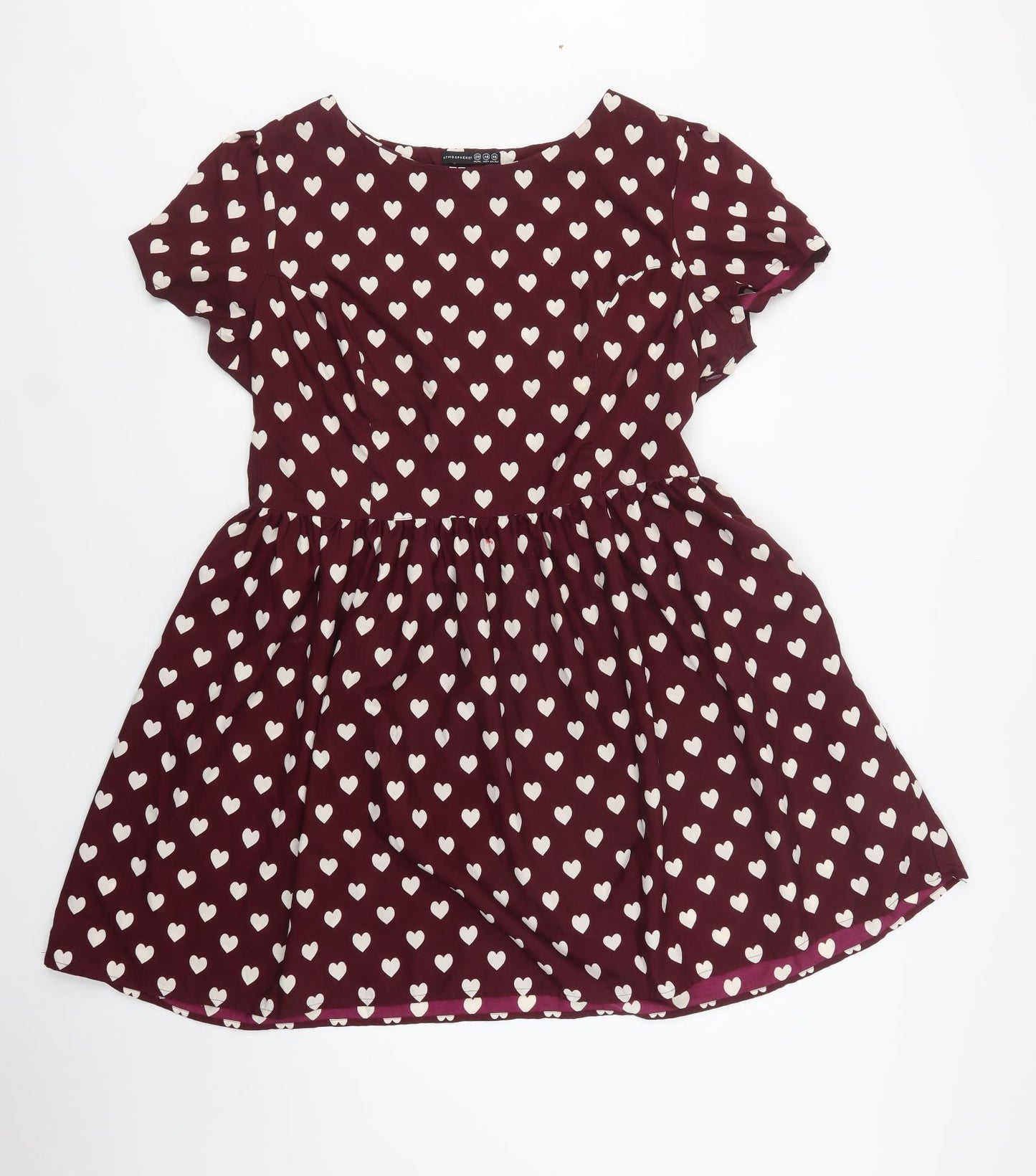 Primark Womens Purple Geometric Polyester Fit & Flare  Size 20  Round Neck Zip - Heart Print