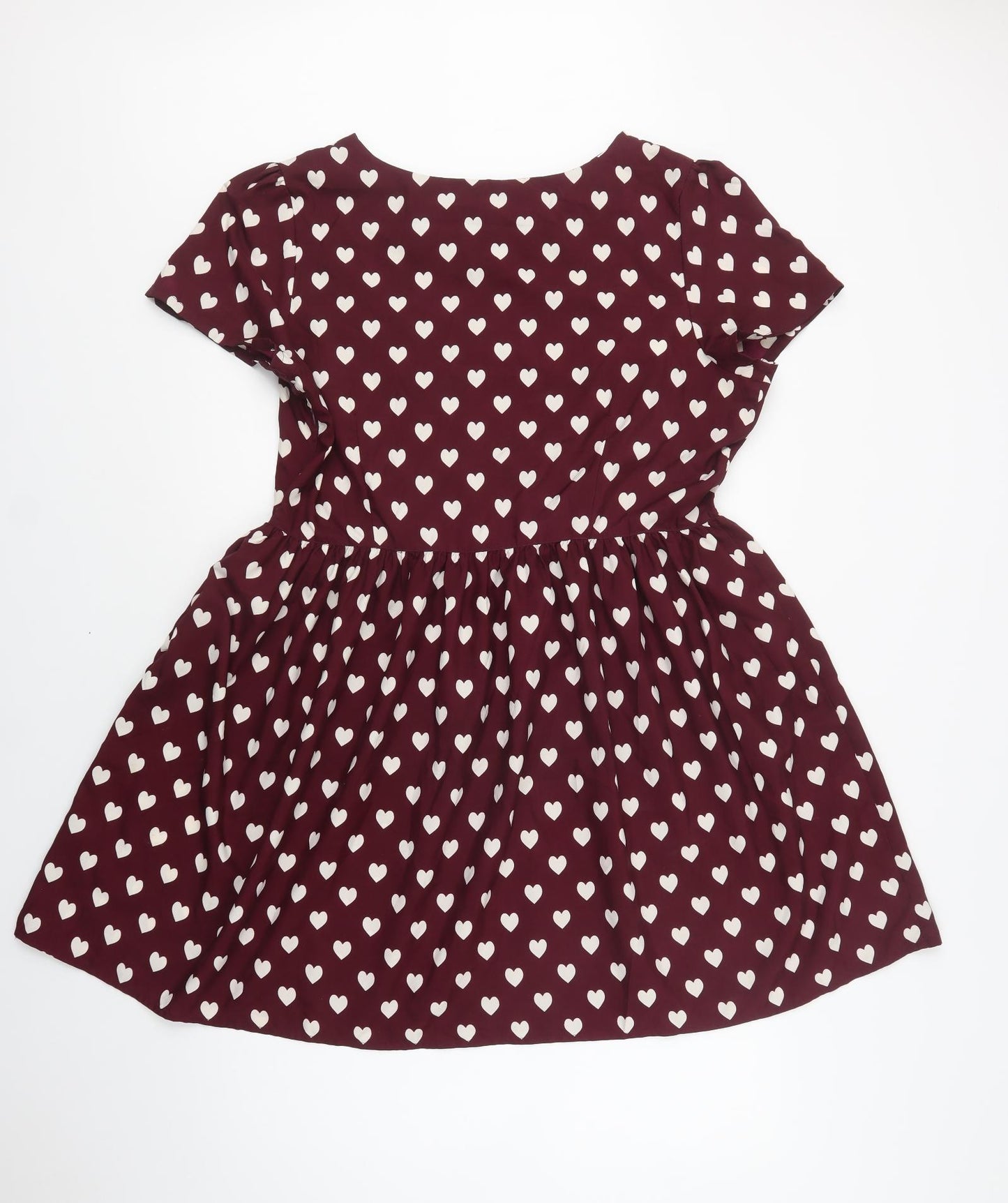Primark Womens Purple Geometric Polyester Fit & Flare  Size 20  Round Neck Zip - Heart Print