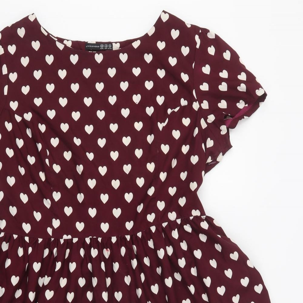 Primark Womens Purple Geometric Polyester Fit & Flare  Size 20  Round Neck Zip - Heart Print