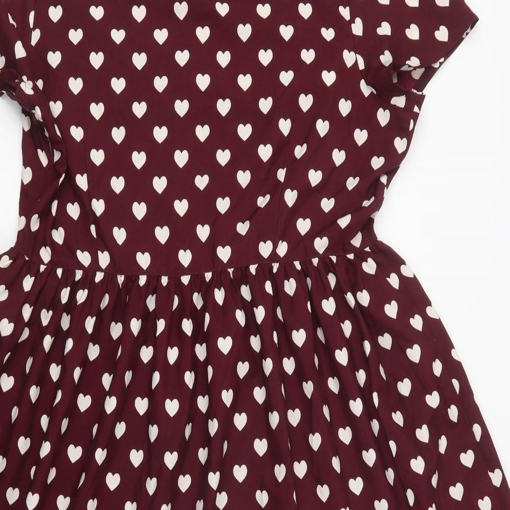 Primark Womens Purple Geometric Polyester Fit & Flare  Size 20  Round Neck Zip - Heart Print