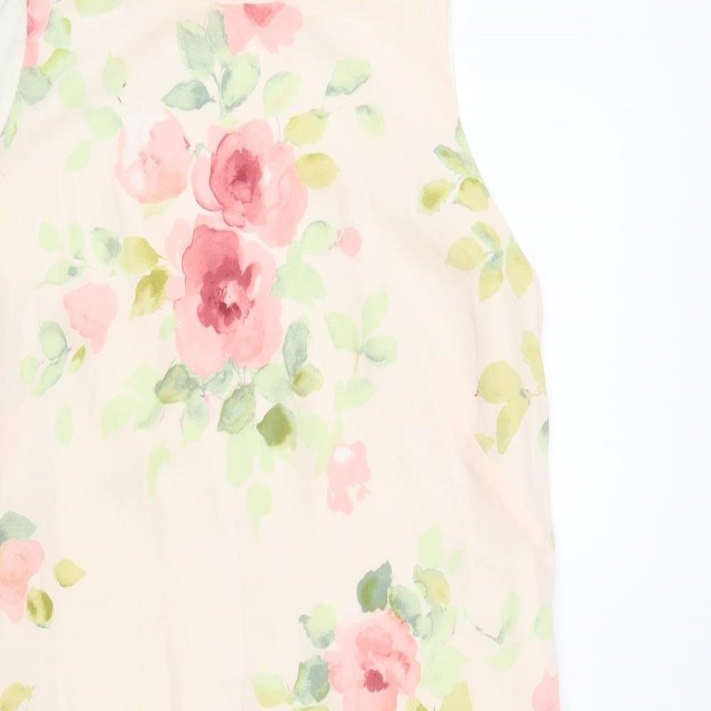 M&S Womens Pink Floral Polyester Shift  Size 16  Round Neck Zip