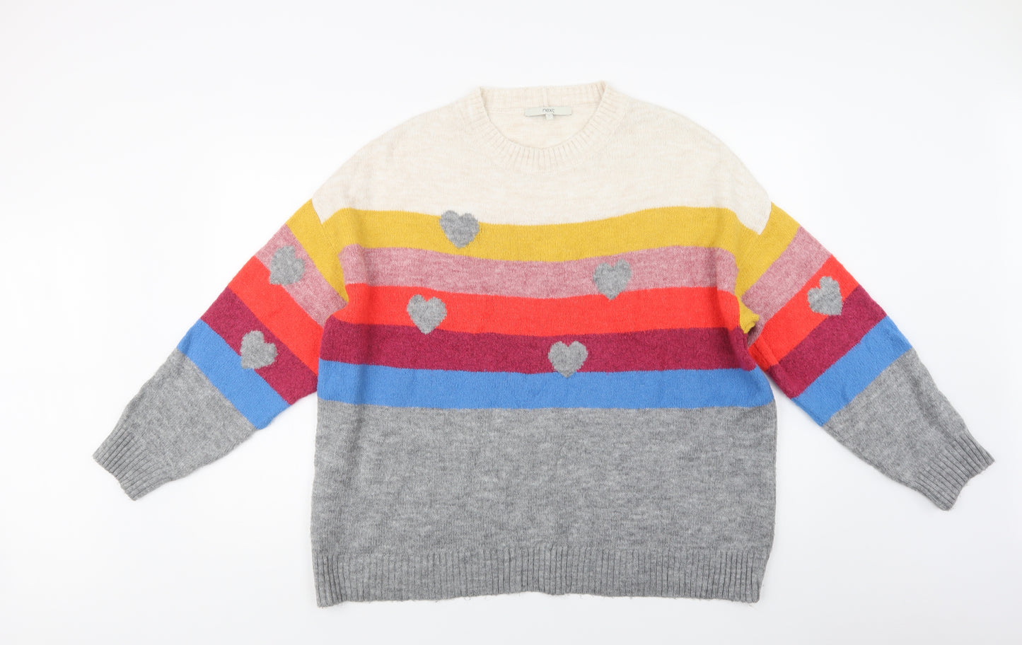 NEXT Womens Multicoloured Crew Neck Striped Polyester Pullover Jumper Size L