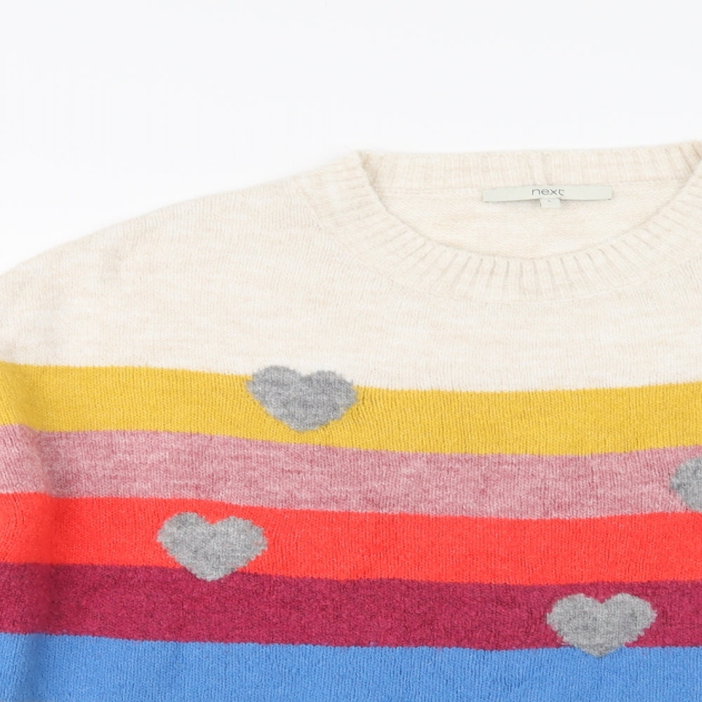 NEXT Womens Multicoloured Crew Neck Striped Polyester Pullover Jumper Size L