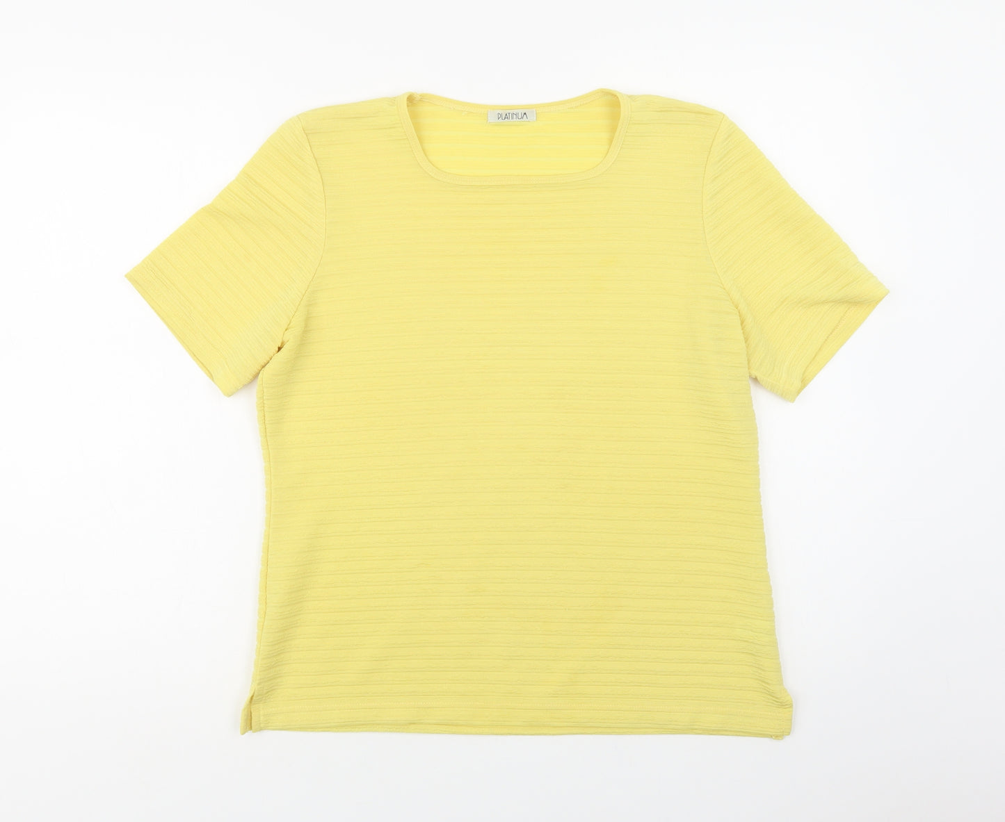 Platinum Womens Yellow  Polyester Basic Blouse Size M Crew Neck