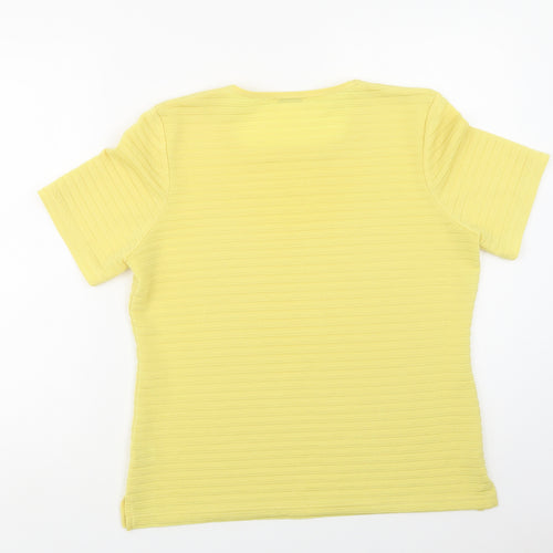 Platinum Womens Yellow  Polyester Basic Blouse Size M Crew Neck