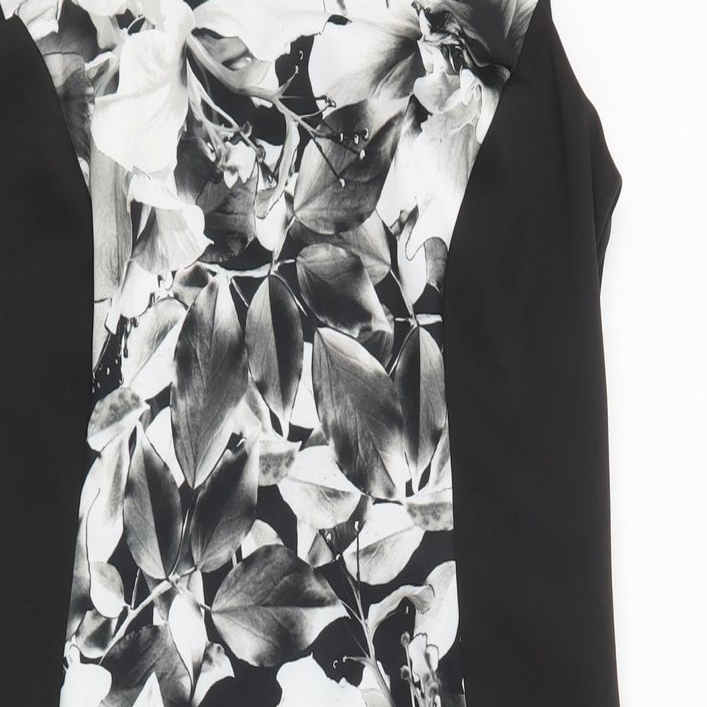 M&S Womens Black Floral Polyacrylate Fibre Pencil Dress  Size 16  Round Neck Zip