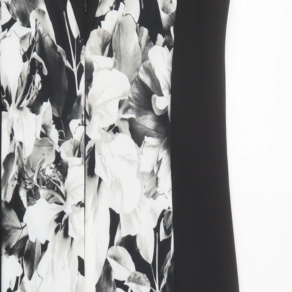 M&S Womens Black Floral Polyacrylate Fibre Pencil Dress  Size 16  Round Neck Zip