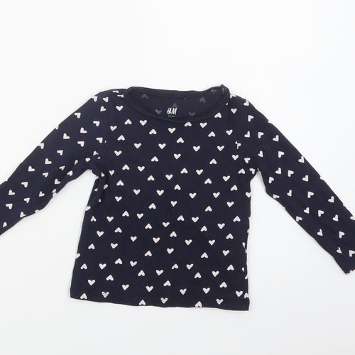H&M Girls Blue Geometric Cotton Basic Polo Size 2 Years Crew Neck  - Heart Print