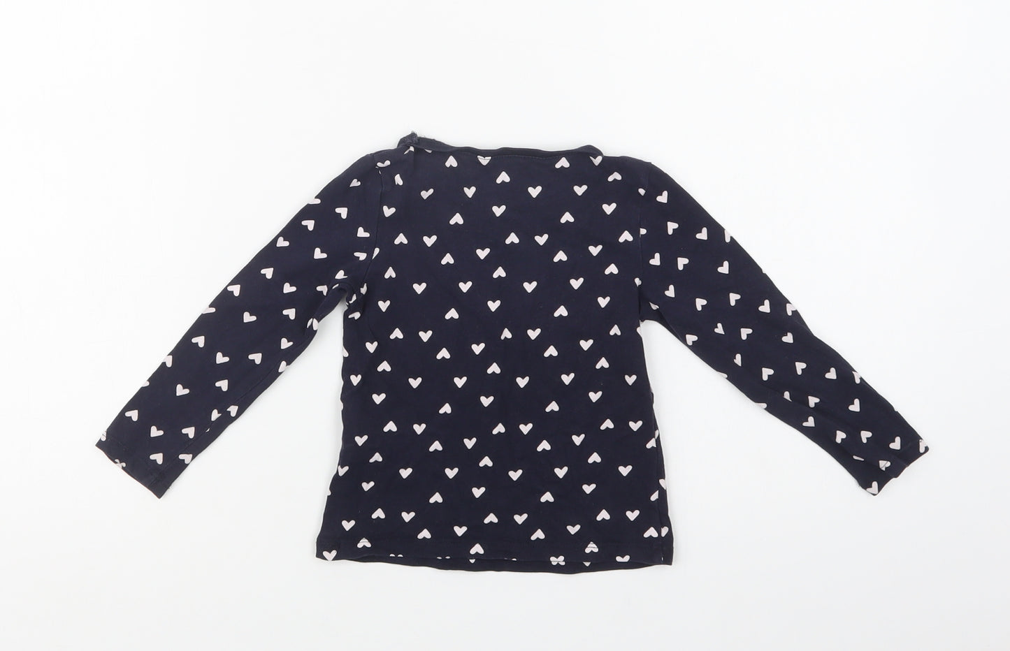 H&M Girls Blue Geometric Cotton Basic Polo Size 2 Years Crew Neck  - Heart Print