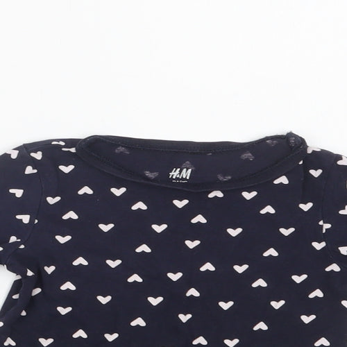 H&M Girls Blue Geometric Cotton Basic Polo Size 2 Years Crew Neck  - Heart Print