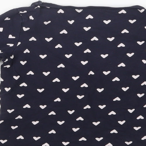H&M Girls Blue Geometric Cotton Basic Polo Size 2 Years Crew Neck  - Heart Print
