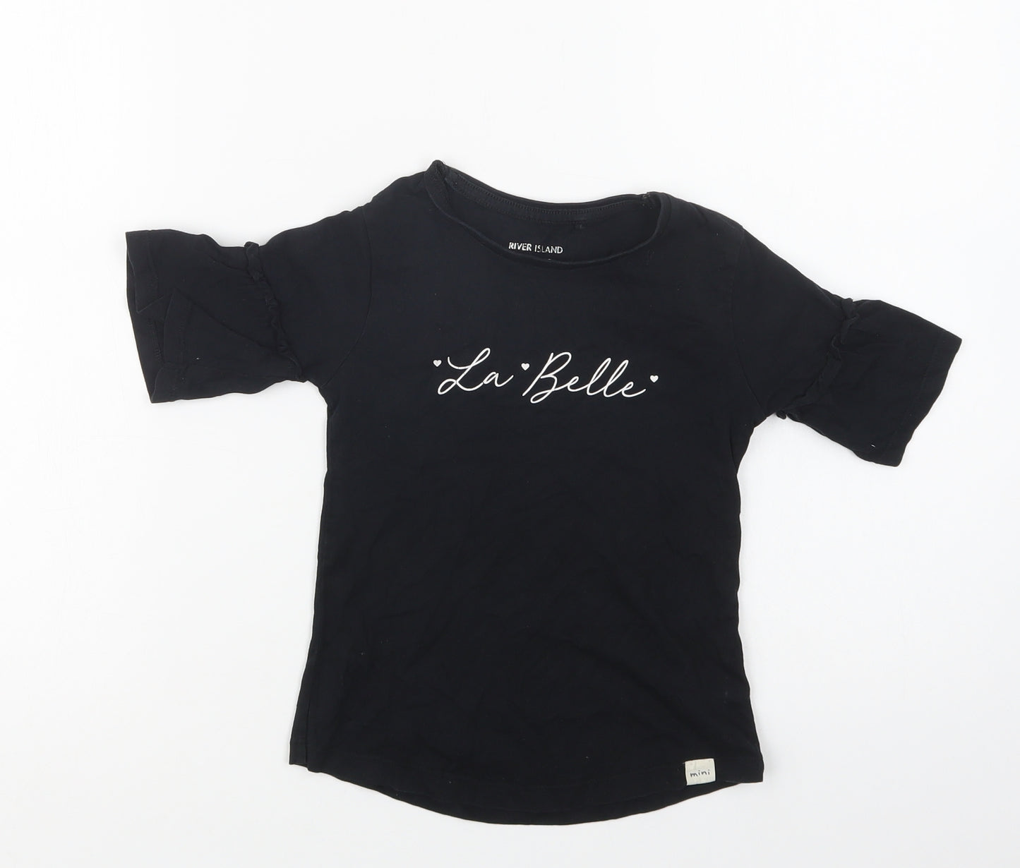 River Island Girls Black  Cotton Basic T-Shirt Size 4-5 Years Crew Neck
