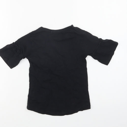 River Island Girls Black  Cotton Basic T-Shirt Size 4-5 Years Crew Neck