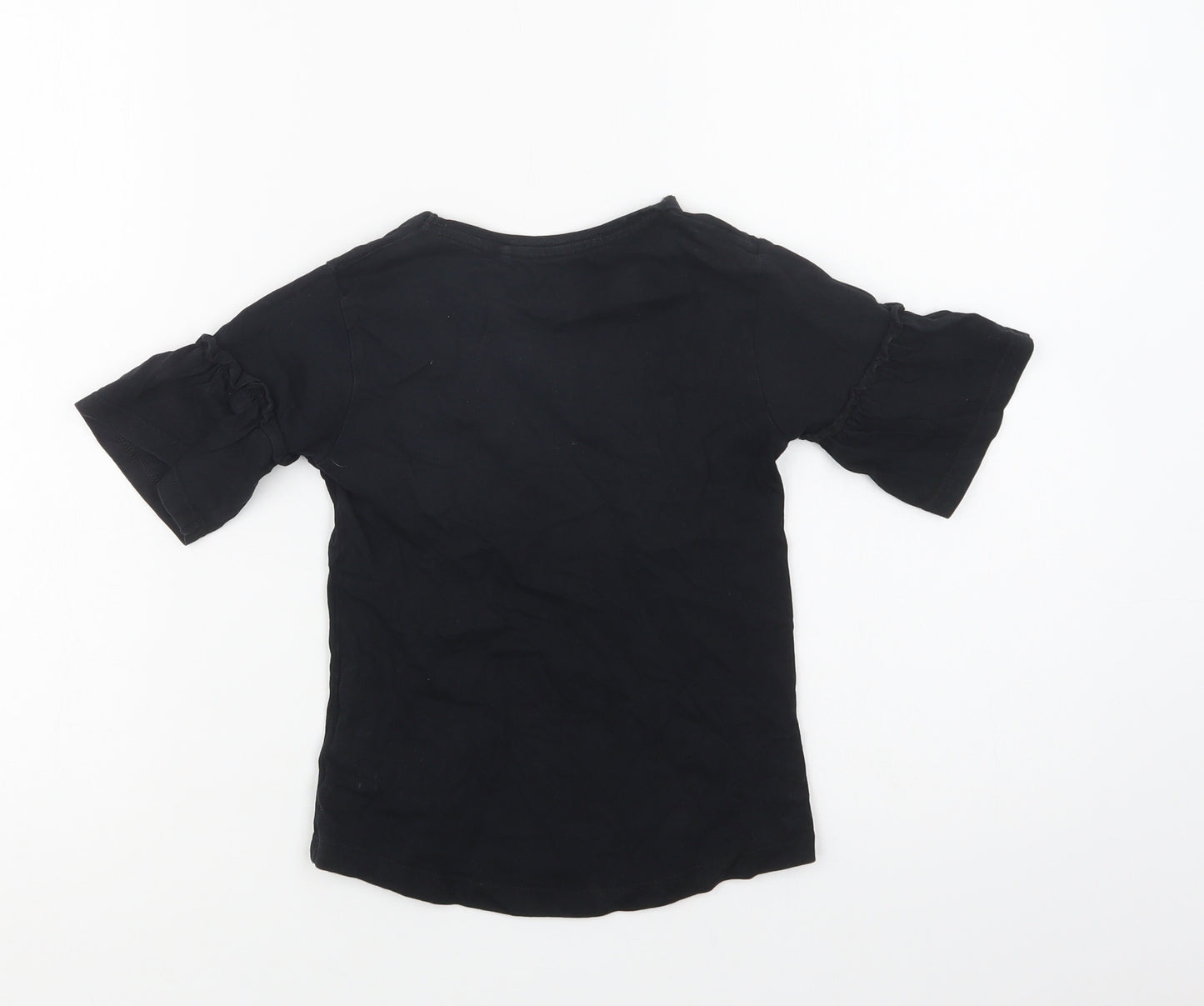 River Island Girls Black  Cotton Basic T-Shirt Size 4-5 Years Crew Neck