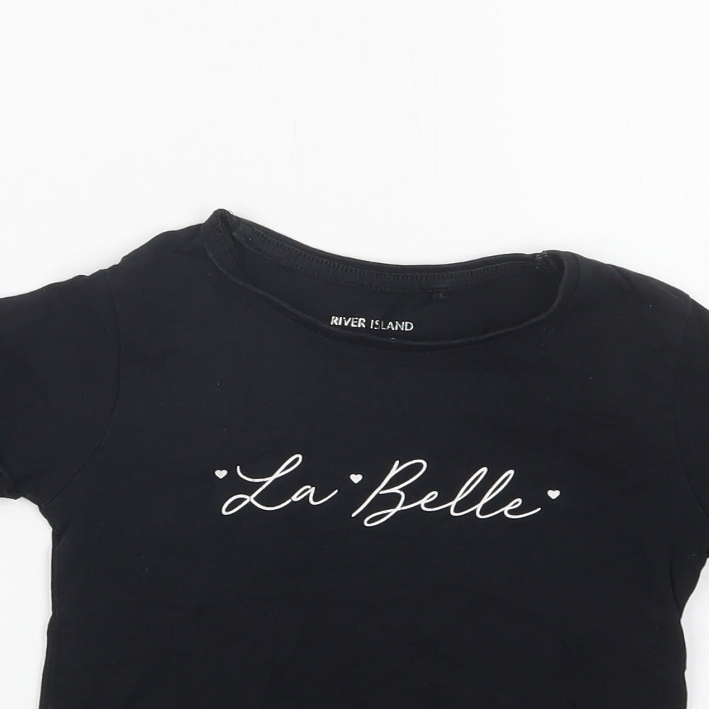 River Island Girls Black  Cotton Basic T-Shirt Size 4-5 Years Crew Neck