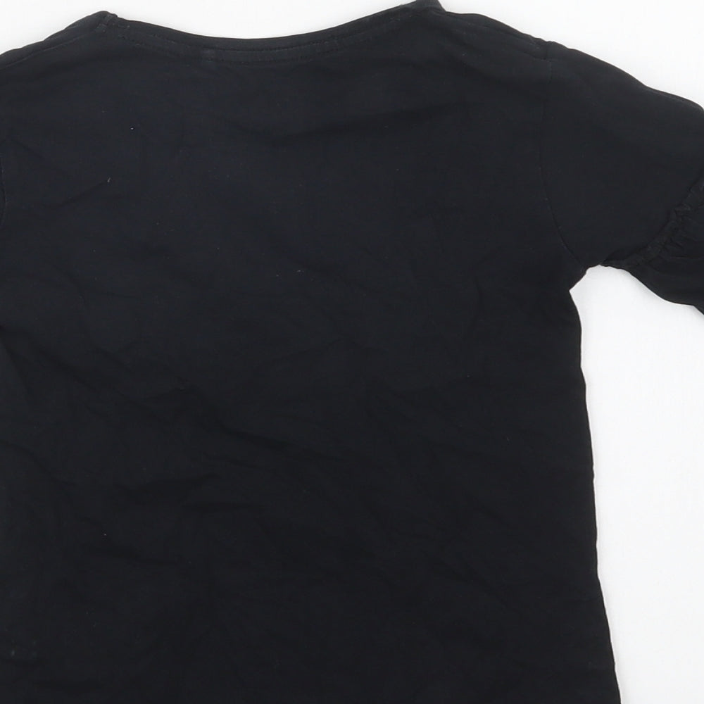 River Island Girls Black  Cotton Basic T-Shirt Size 4-5 Years Crew Neck