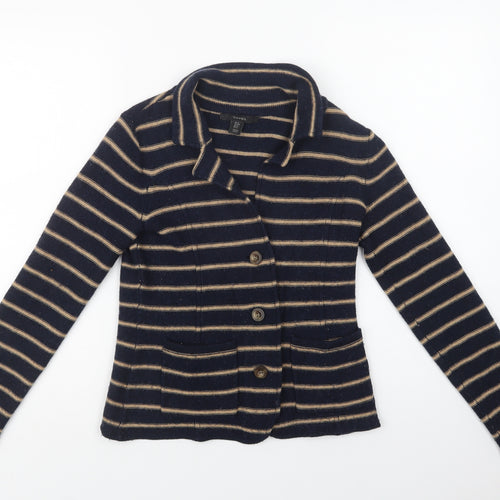 Tahari Womens Blue Collared Striped Acrylic Cardigan Jumper Size S