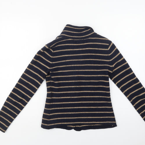 Tahari Womens Blue Collared Striped Acrylic Cardigan Jumper Size S