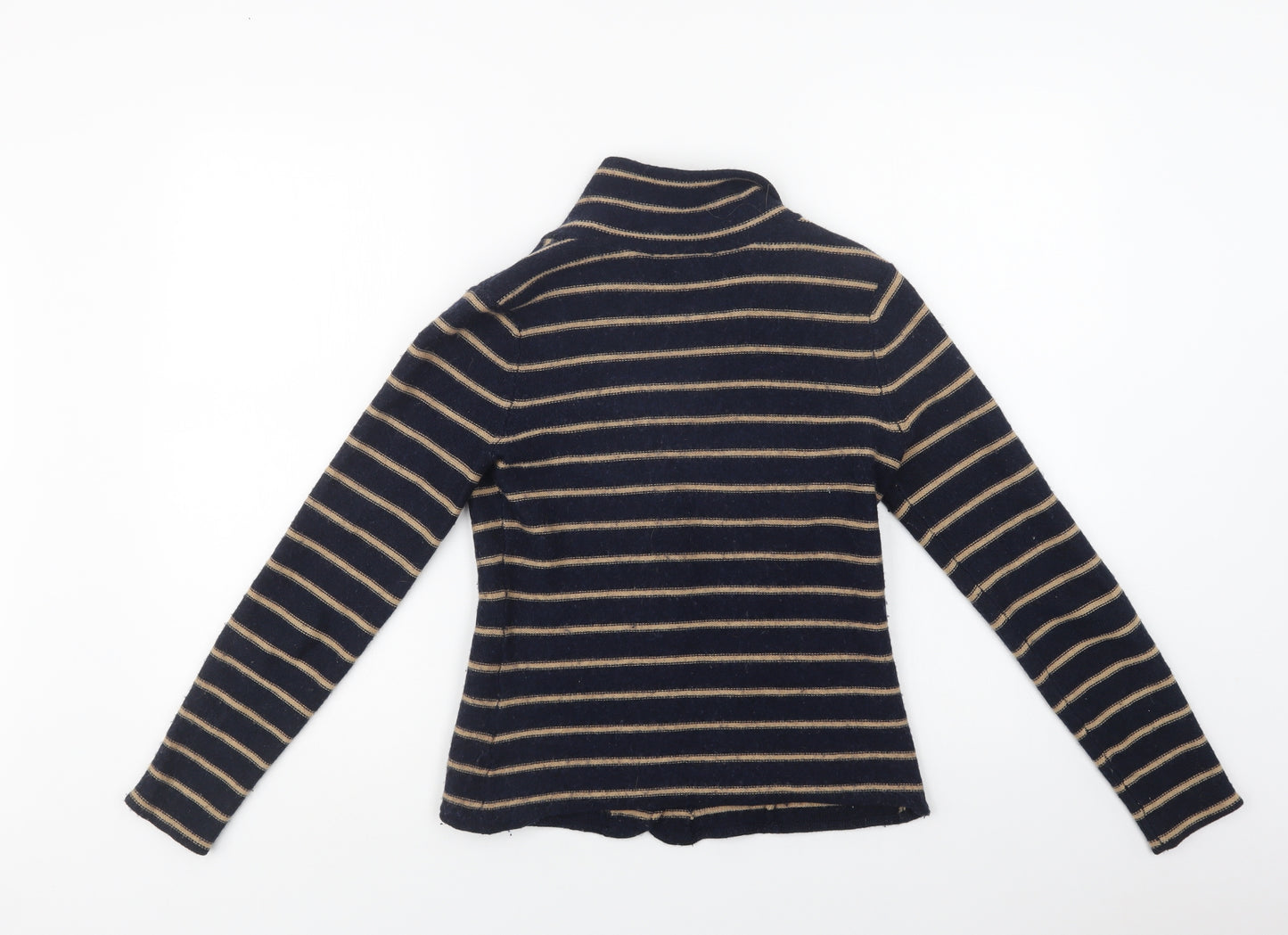 Tahari Womens Blue Collared Striped Acrylic Cardigan Jumper Size S