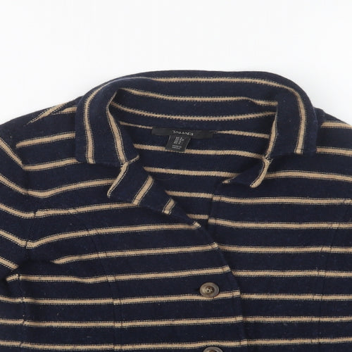 Tahari Womens Blue Collared Striped Acrylic Cardigan Jumper Size S