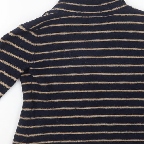 Tahari Womens Blue Collared Striped Acrylic Cardigan Jumper Size S
