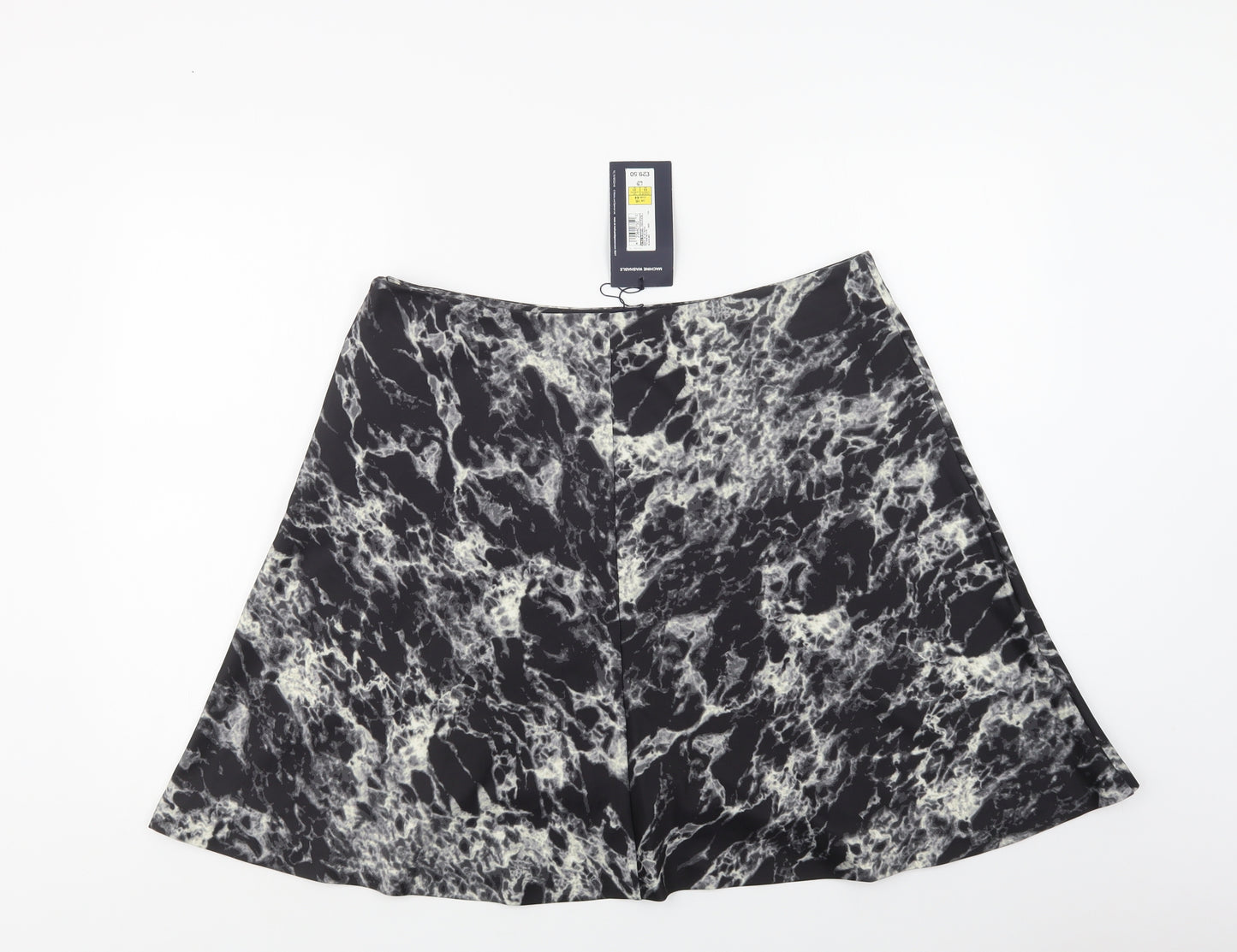 M&S Womens Black Geometric Polyester Skater Skirt Size 16   Zip