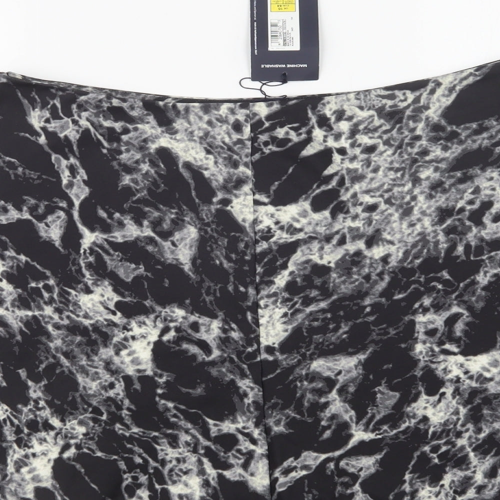 M&S Womens Black Geometric Polyester Skater Skirt Size 16   Zip