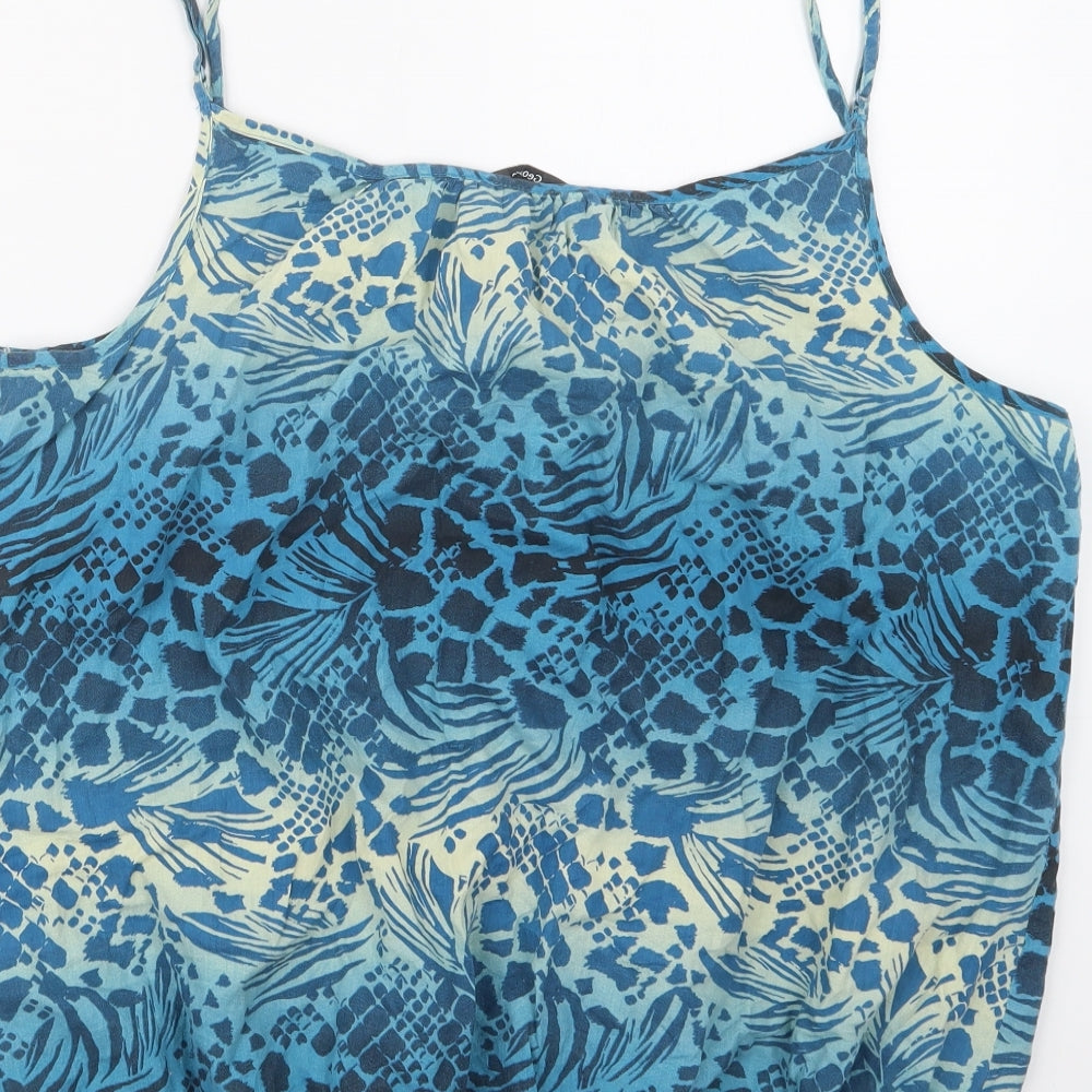 George Womens Blue Geometric Cotton Camisole Blouse Size 20 Square Neck