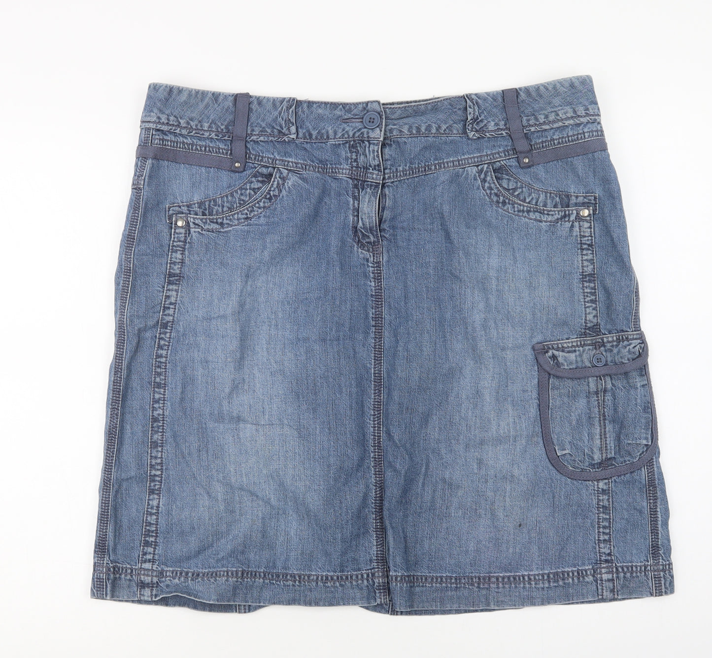 Preworn Womens Blue  Cotton Cargo Skirt Size L   Button