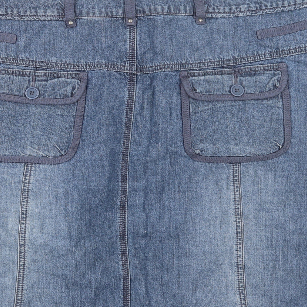 Preworn Womens Blue  Cotton Cargo Skirt Size L   Button