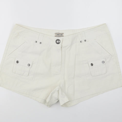 F&F Womens White  Cotton Chino Shorts Size 18 L4 in Regular Snap