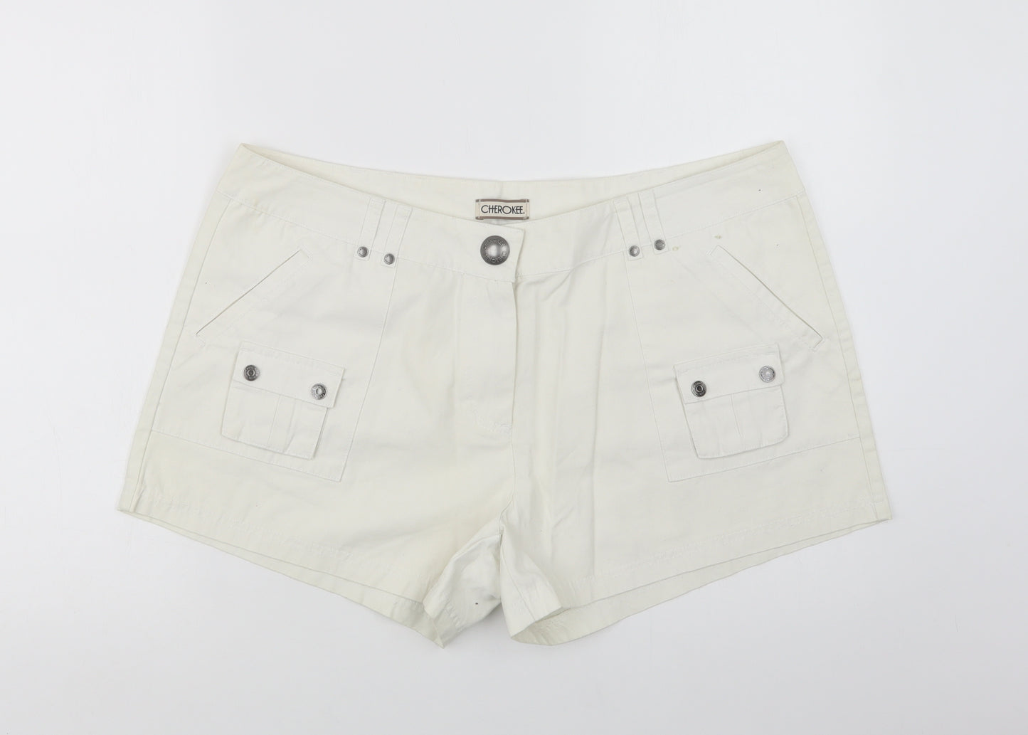 F&F Womens White  Cotton Chino Shorts Size 18 L4 in Regular Snap