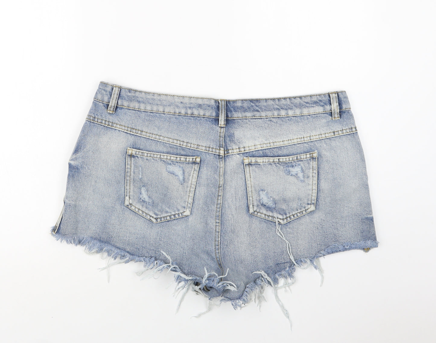 Primark Womens Blue  Cotton Hot Pants Shorts Size 18 L3 in Regular Button